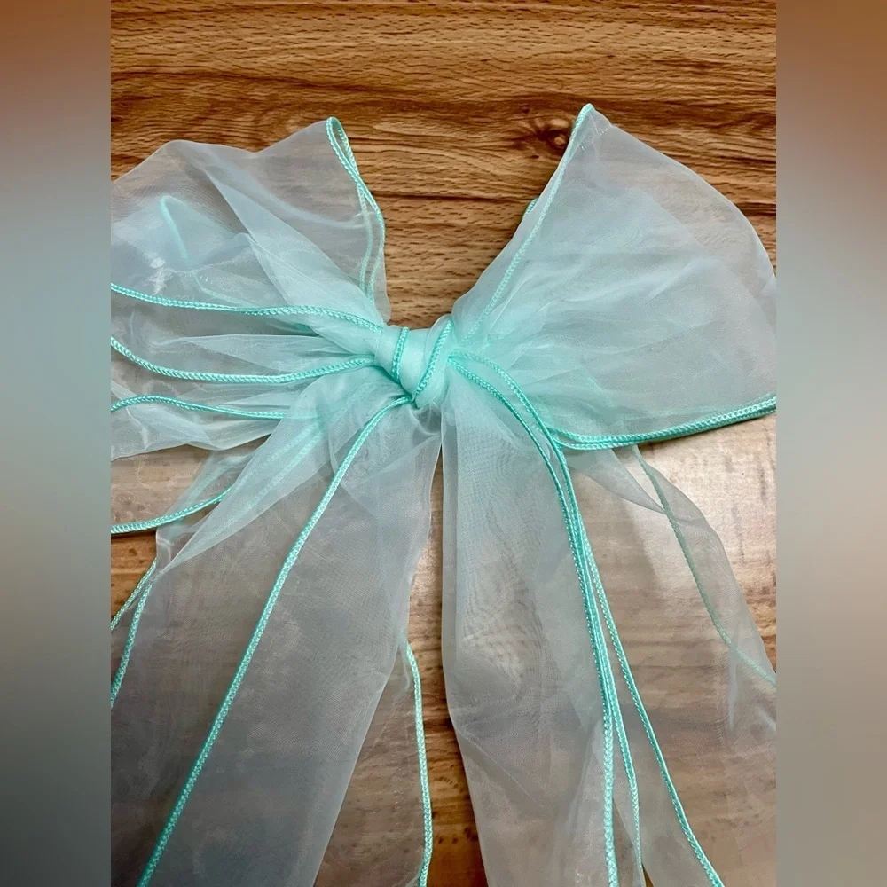 Oversized Green Tule Bow French Barrette Hair Clip